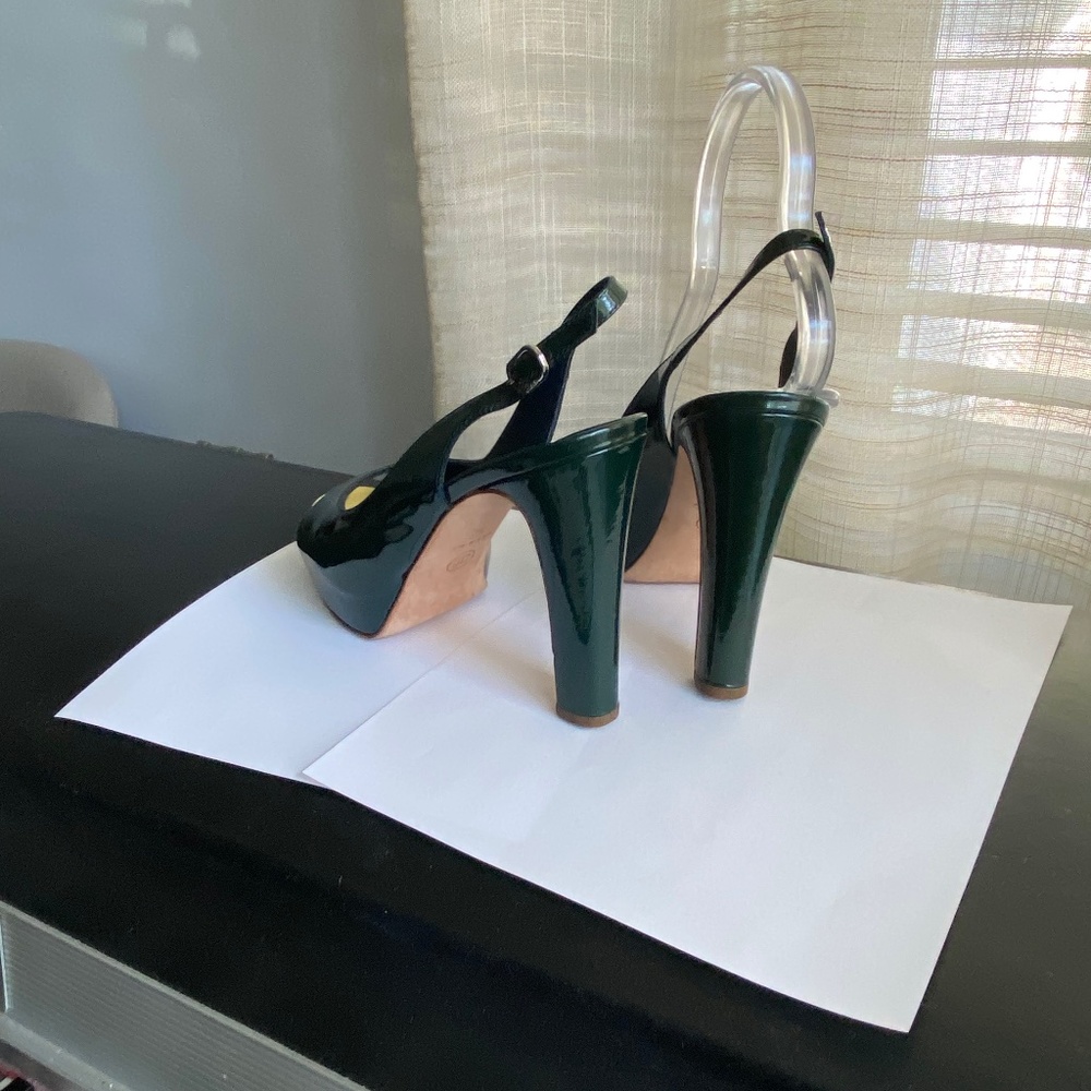 Chanel blue green patent leather heels platforms 39-8.5 mules slingbacks sandals - Picture 5 of 8
